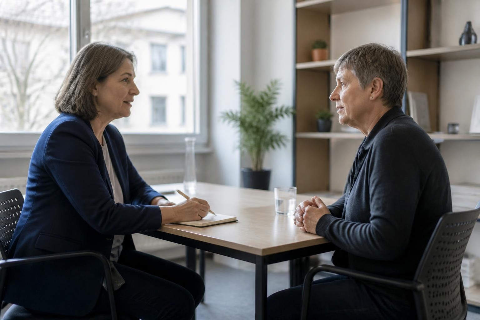 KI-generiertes Symbolbild: Beratungssituation an einem Tisch mit Unterlagen
